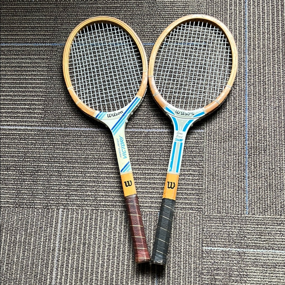Wilson Classic Tennis Rackets with Blue and Brown Accents